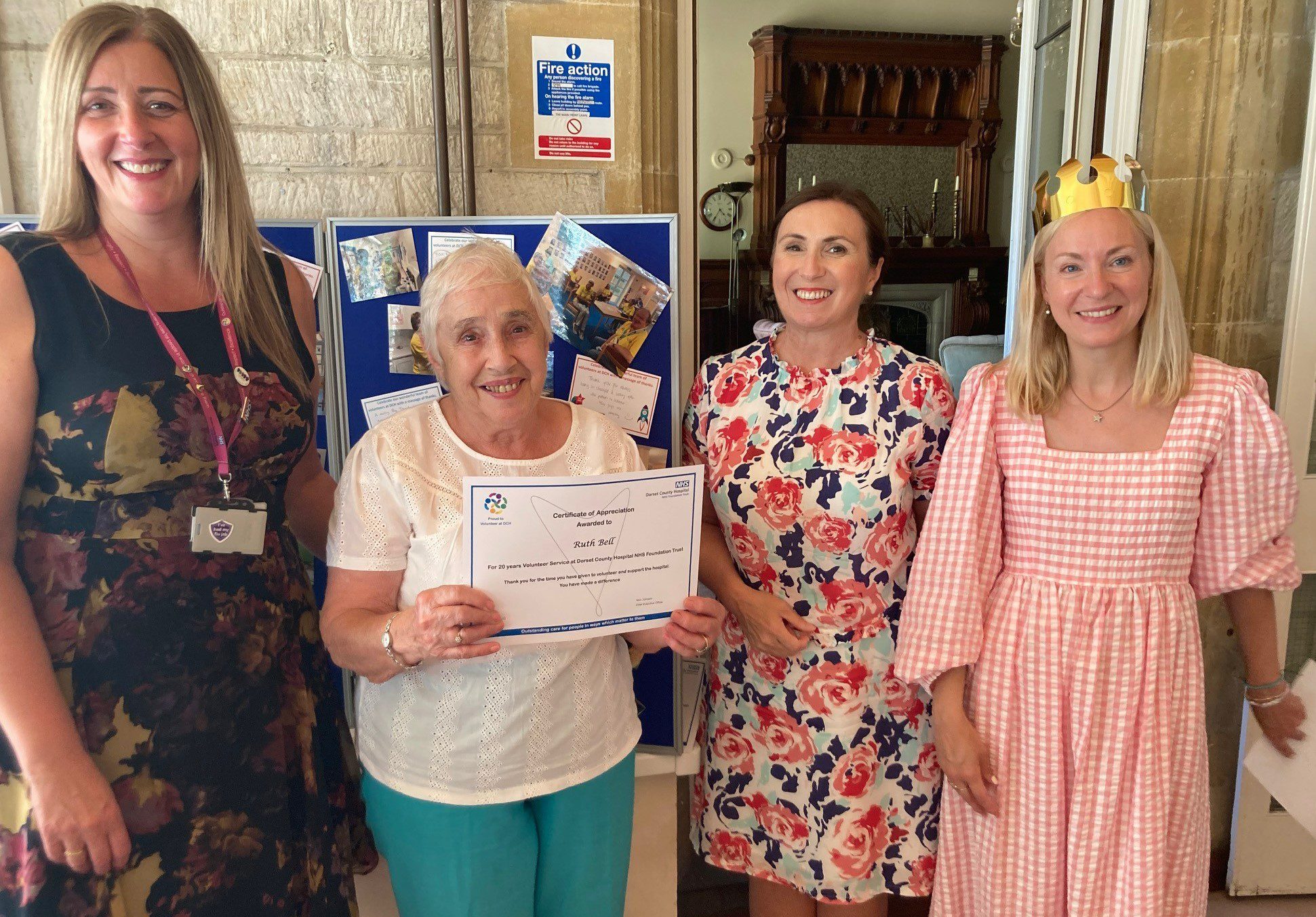 • Ruth Bell, with 20 years’ service. From left: Ali Male, Patient Experience Lead, Ruth Bell, Chief Nursing Officer Nicky Lucey and Volunteer Co-ordinator Louisa Plant.
